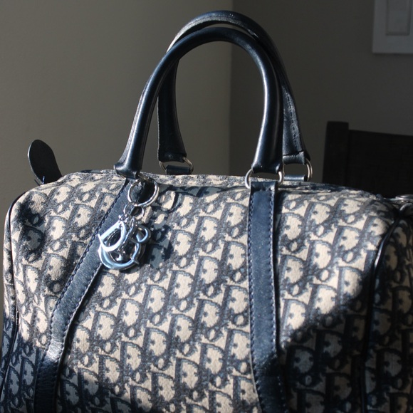Christian Dior Trotter Boston Bag Dior Baggages Navy Monogram Canvas Handbag - Picture 5 of 14